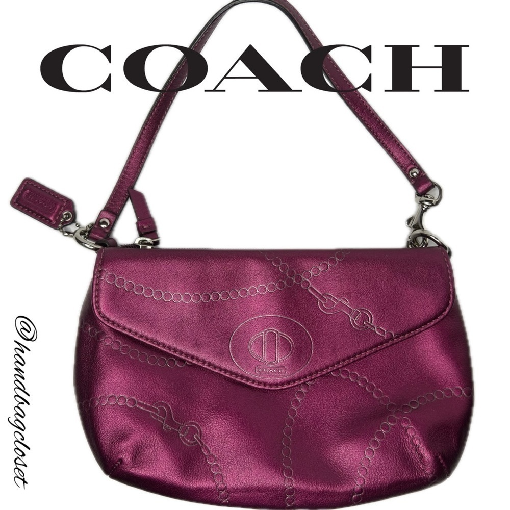 Coach Large Jewel leather Magenta Metallic Wristlet 44596 Clutch Bag